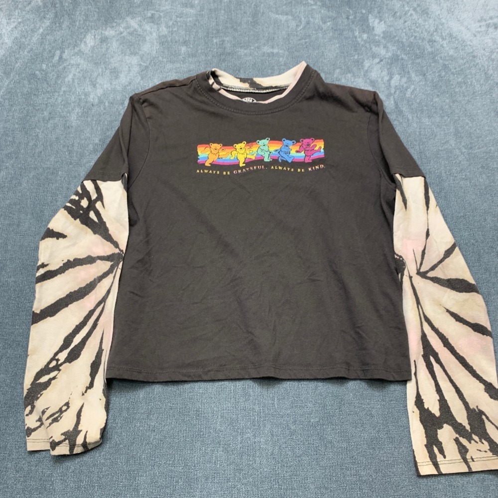 Grateful Dead Dancing Bears T Shirt Womens Medium Black Tie Dye Sleeves Cotton